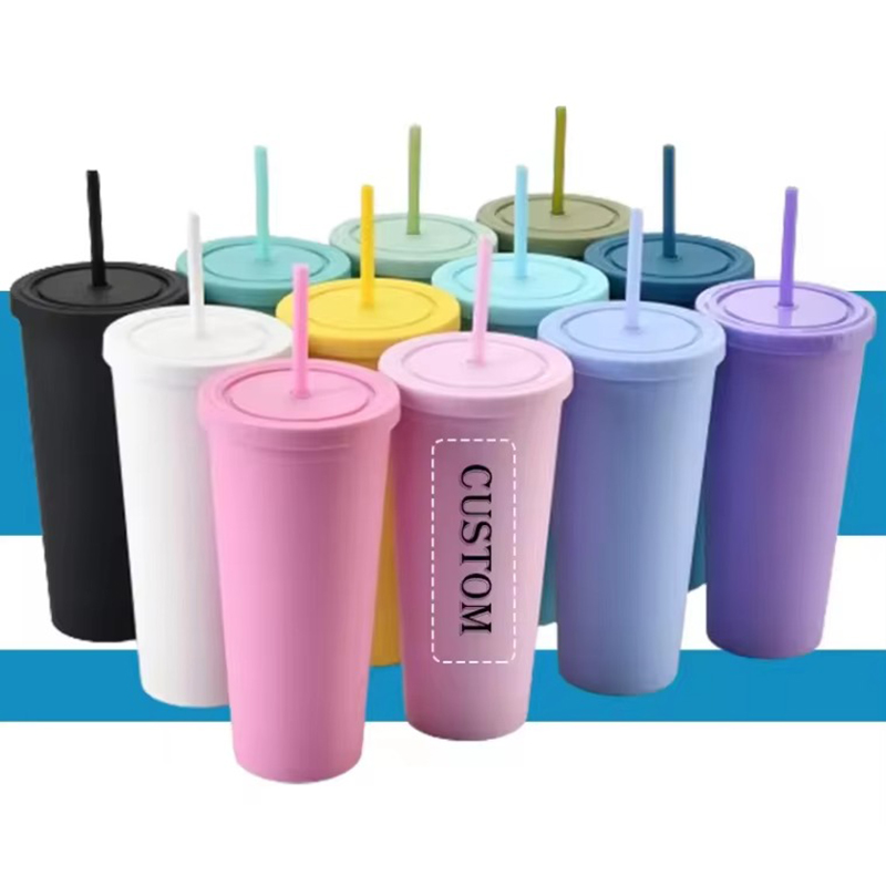 Diversas vaso de plástico personalizado con pajitas Diversas vaso de plástico personalizado con pajitas