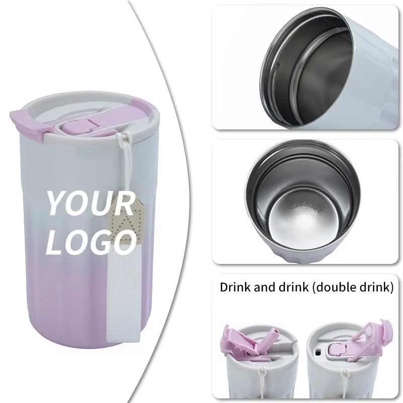 Taza de café de acero inoxidable al aire libre portátil con paja