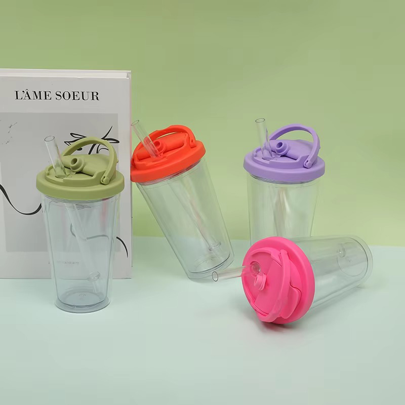 Vaso de plástico portátil de paja de mango pequeño