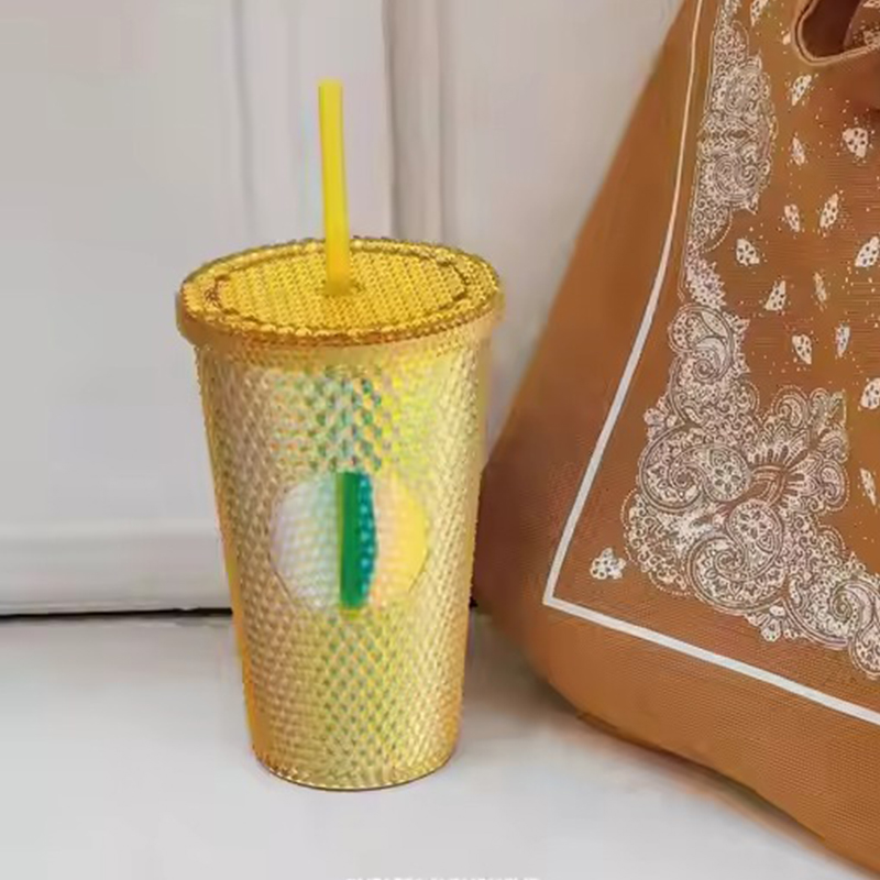 Tumbler de plástico brillante con tapa y paja Tumbler de plástico brillante con tapa y paja