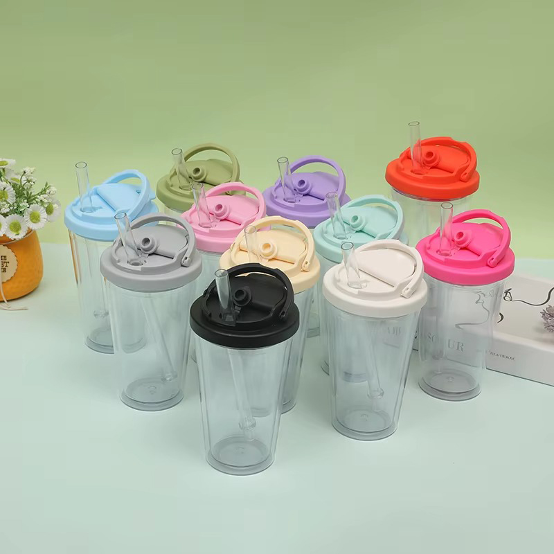 Vaso de plástico portátil de paja de mango pequeño Vaso de plástico portátil de paja de mango pequeño