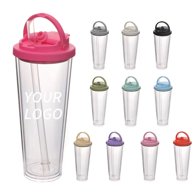 Tumbler de plástico de paja de mango portátil