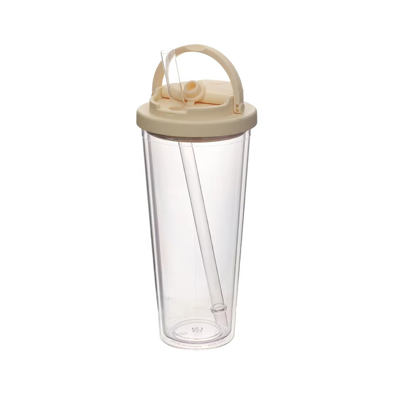 Tumbler de plástico de paja de mango portátil