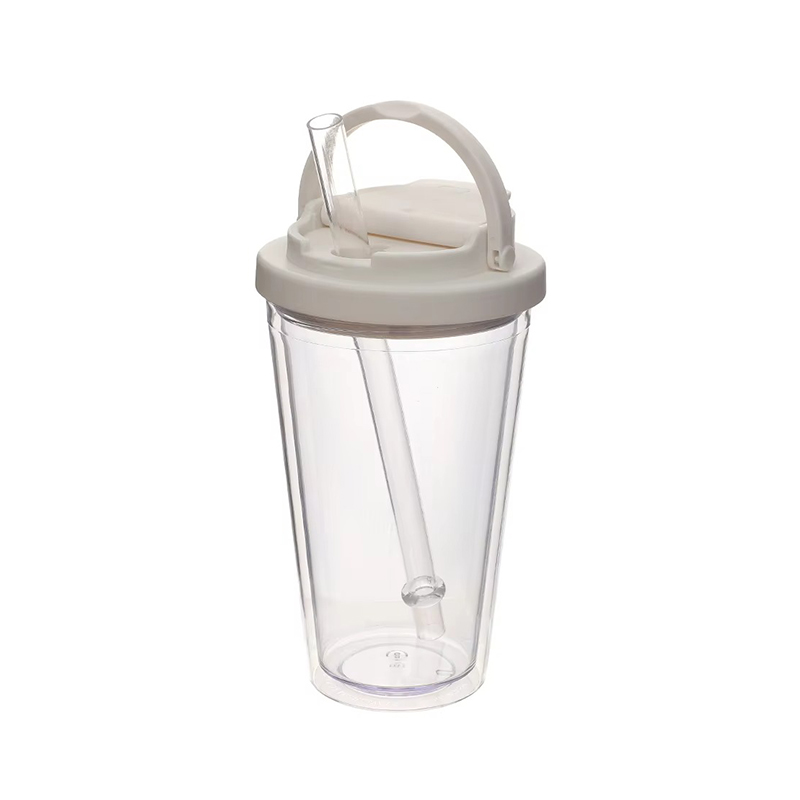 Vaso de plástico portátil de paja de mango pequeño