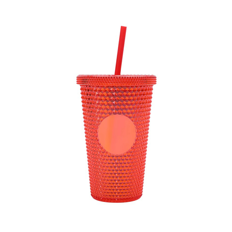 Tumbler de plástico brillante con tapa y paja