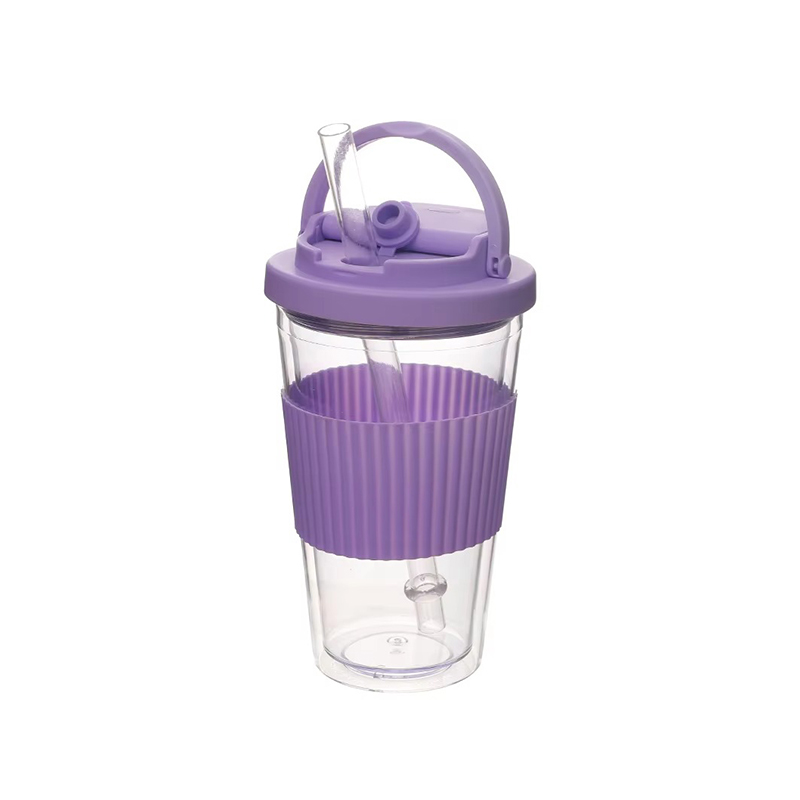 Vaso de plástico portátil de paja de mango pequeño