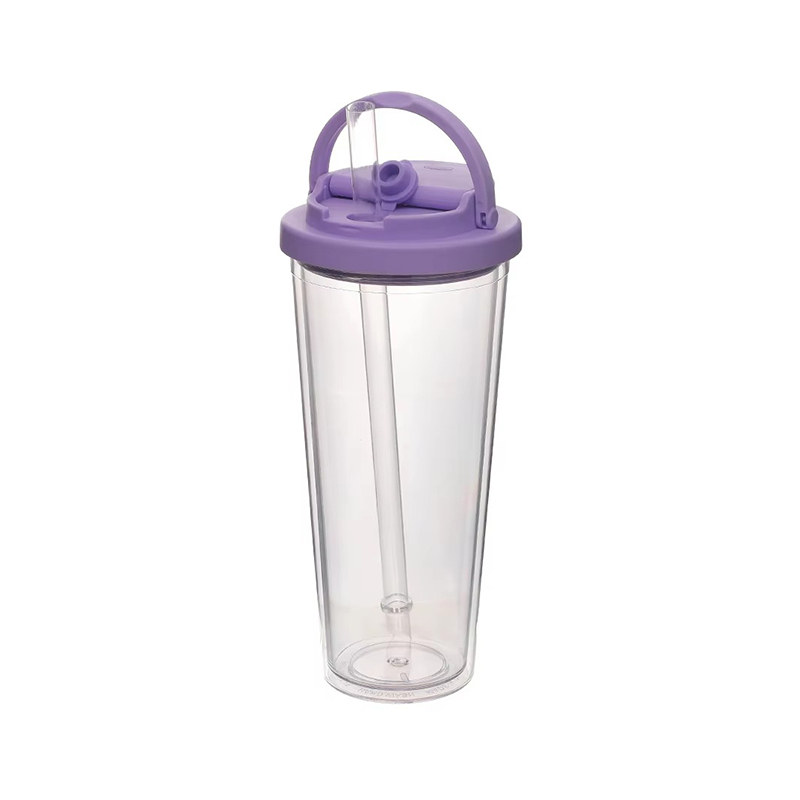 Tumbler de plástico de paja de mango portátil