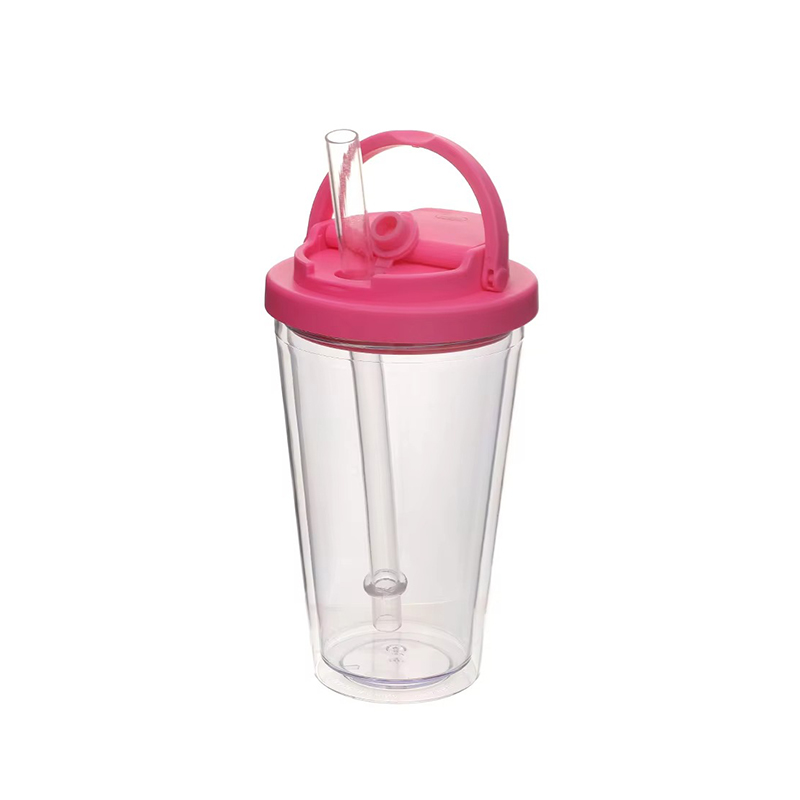 Vaso de plástico portátil de paja de mango pequeño
