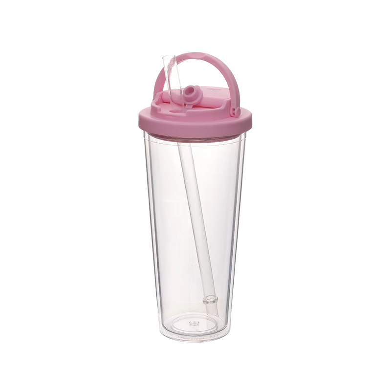Tumbler de plástico de paja de mango portátil