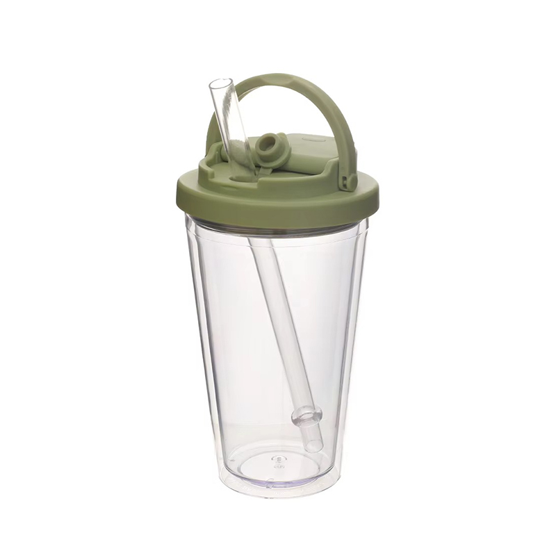 Vaso de plástico portátil de paja de mango pequeño