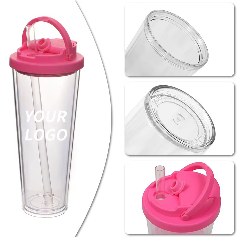 Tumbler de plástico de paja de mango portátil