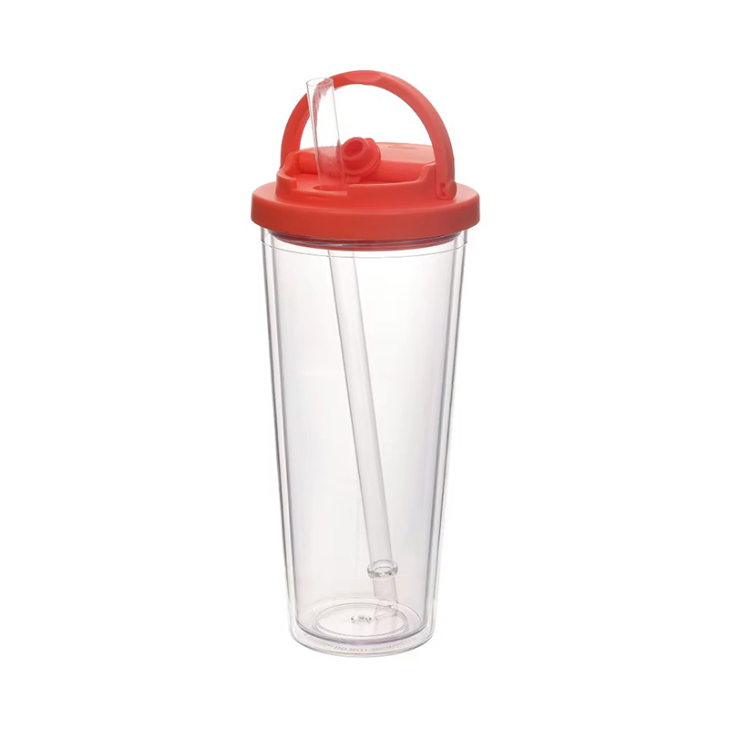 Tumbler de plástico de paja de mango portátil