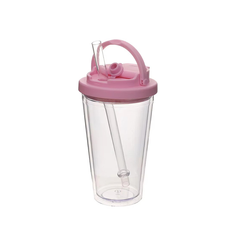 Vaso de plástico portátil de paja de mango pequeño