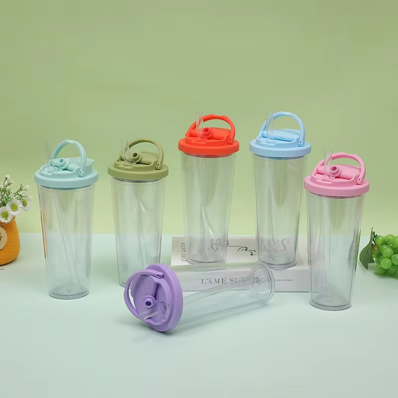 Tumbler de plástico de paja de mango portátil Tumbler de plástico de paja de mango portátil