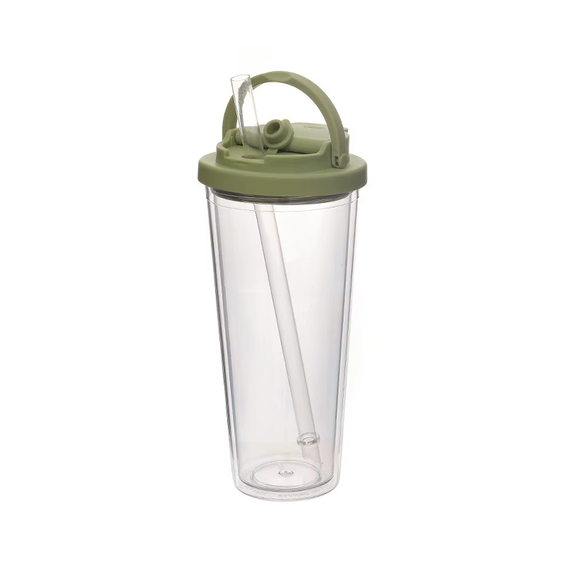 Tumbler de plástico de paja de mango portátil