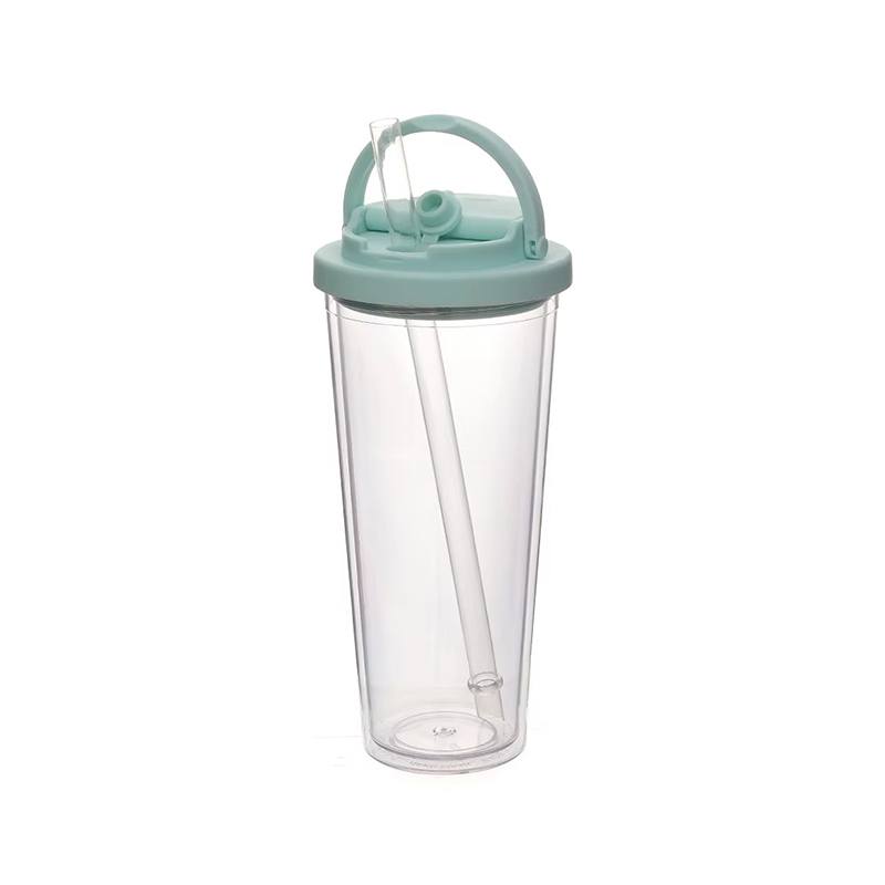 Tumbler de plástico de paja de mango portátil