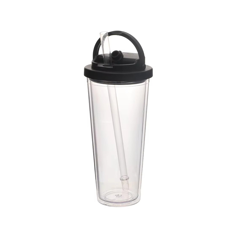 Tumbler de plástico de paja de mango portátil