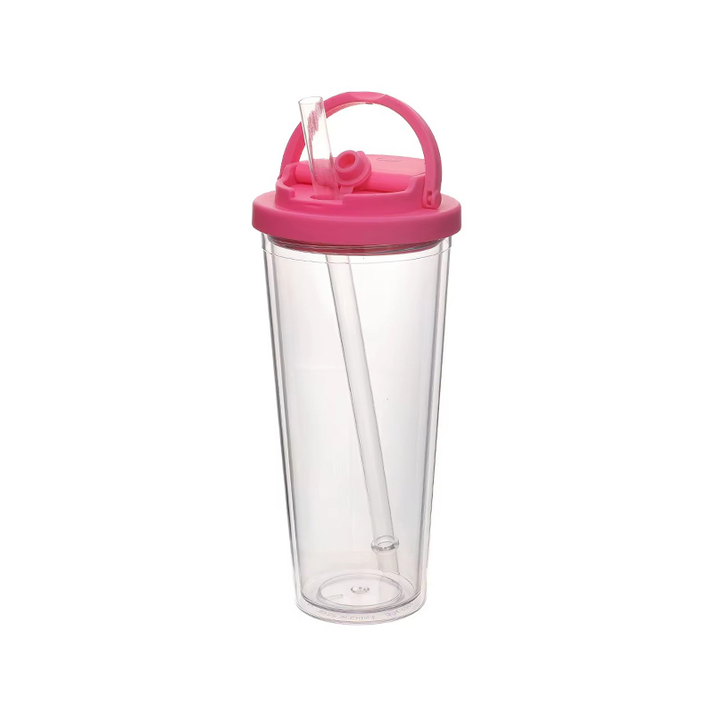 Tumbler de plástico de paja de mango portátil Tumbler de plástico de paja de mango portátil